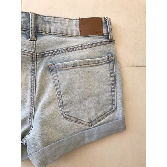 Aero Shorts Denim Jean Cuffed High Waist Distressed Stretchy - Picture 8 of 9